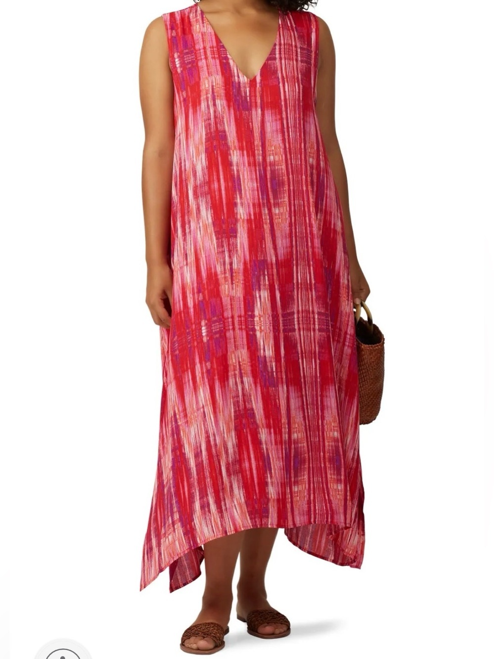 N by Natori Abstract Print Maxi Dress Medium Red Pink Georgette Sleeveless